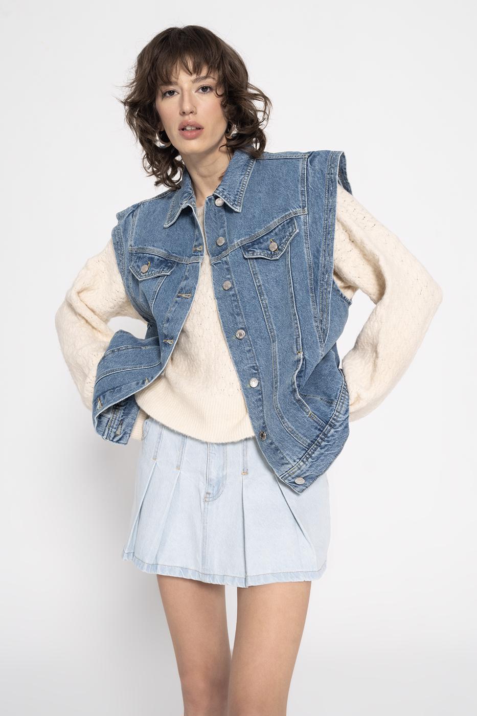 Pleated Mini Denim Skirt Ice blue