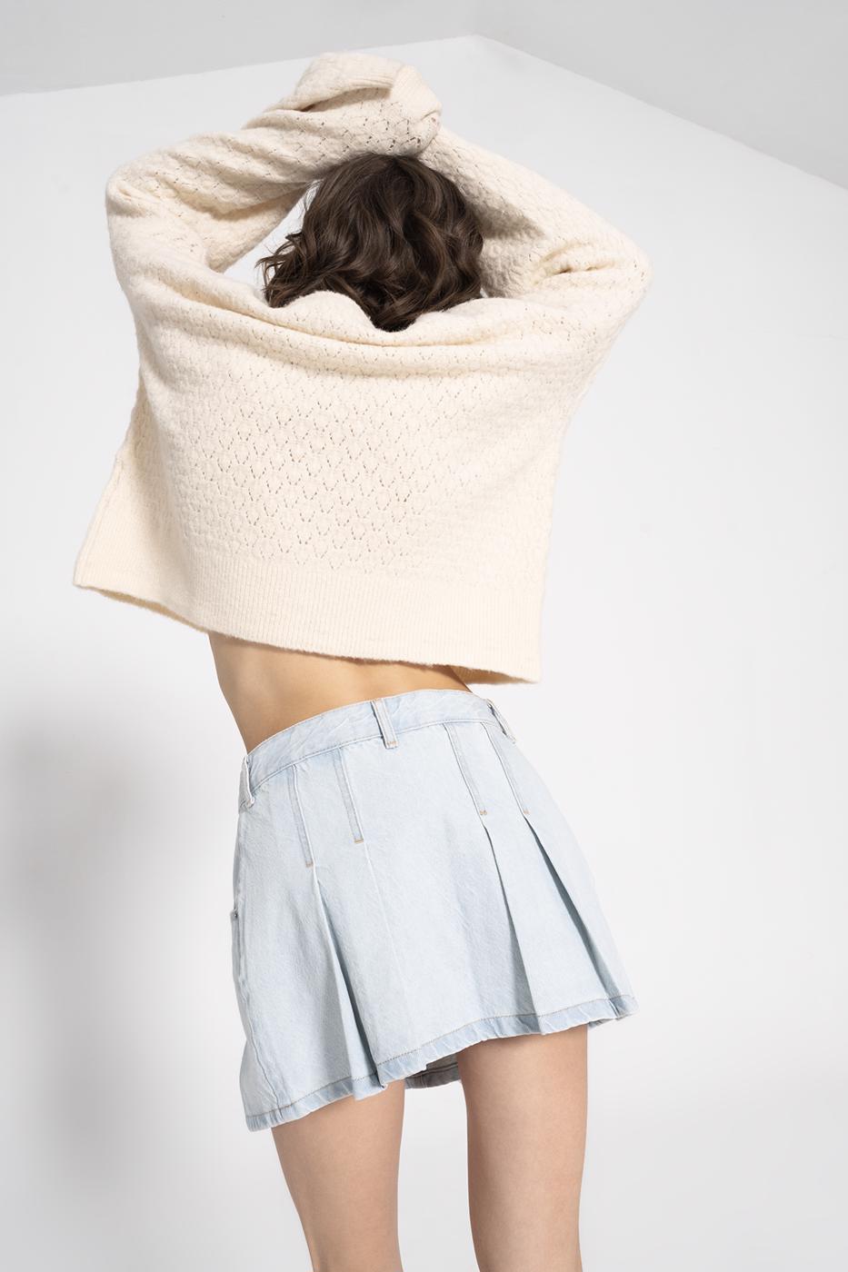 Pleated Mini Denim Skirt Ice blue