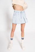Pleated Mini Denim Skirt Ice blue