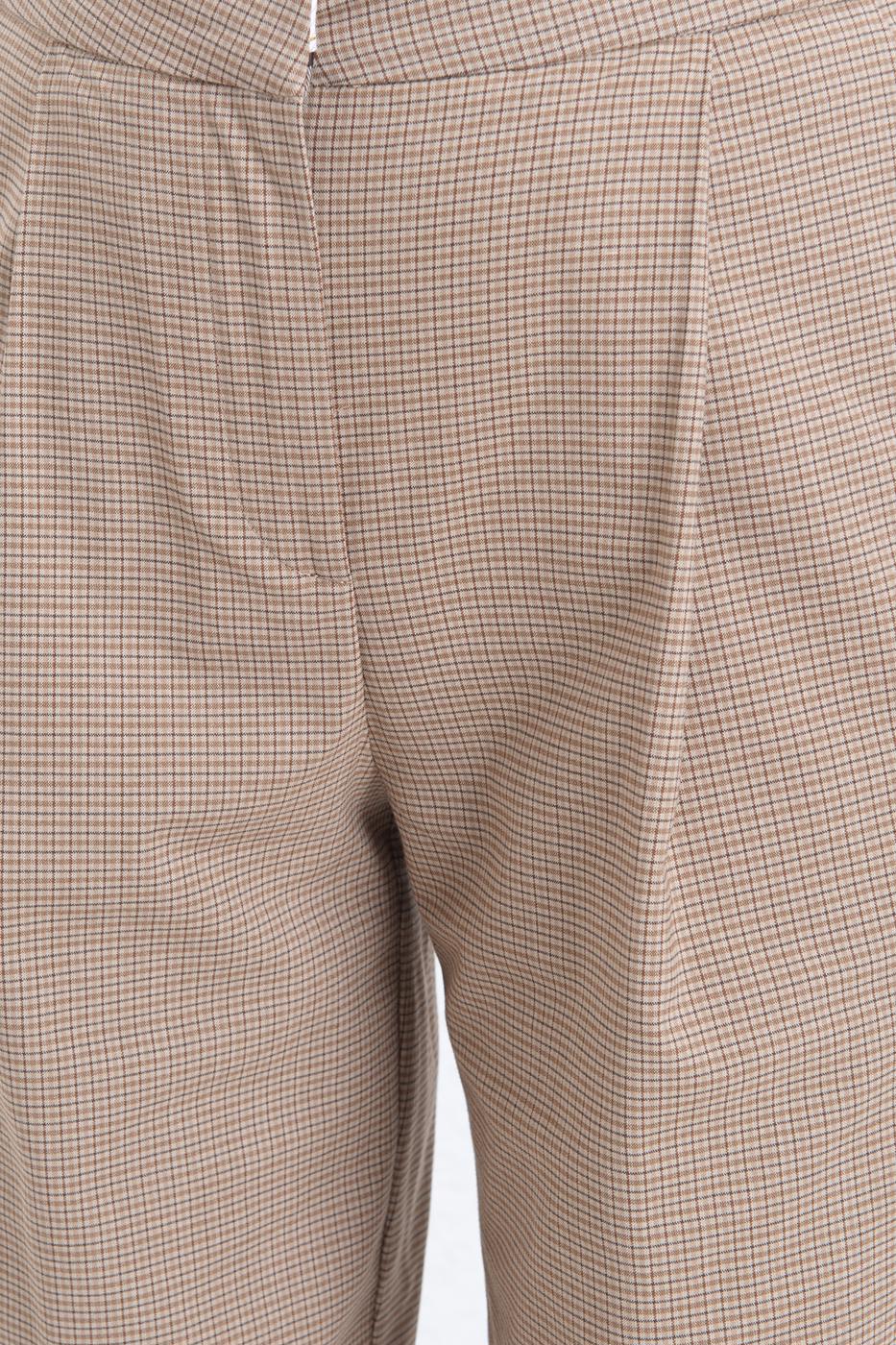 Pleated Straight Cut Fabric Trousers Brown