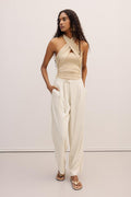 Pleated Carrot Trousers Beige