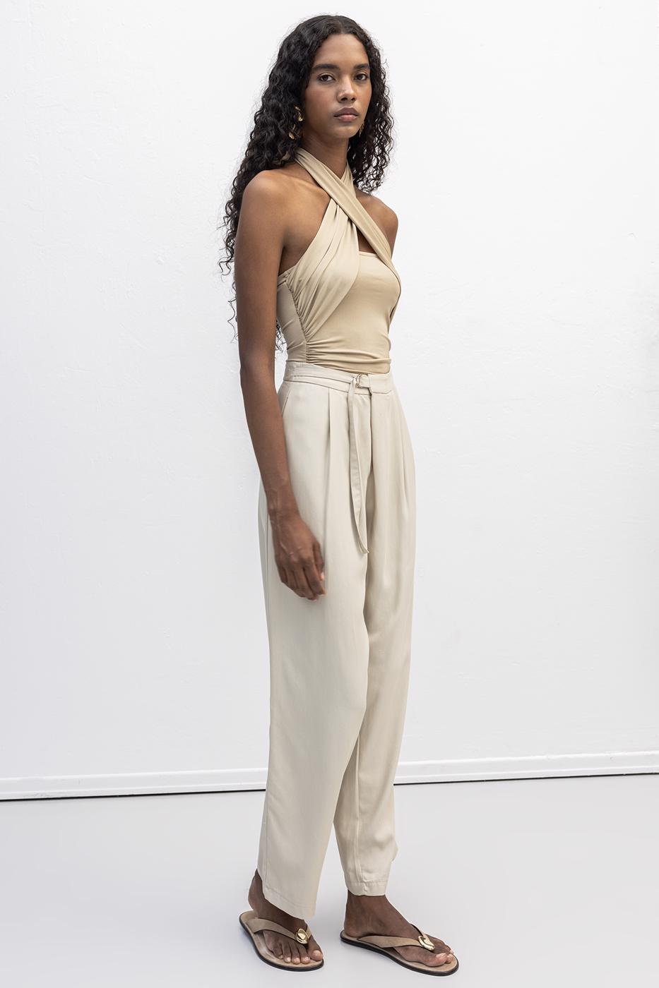Pleated Carrot Trousers Beige