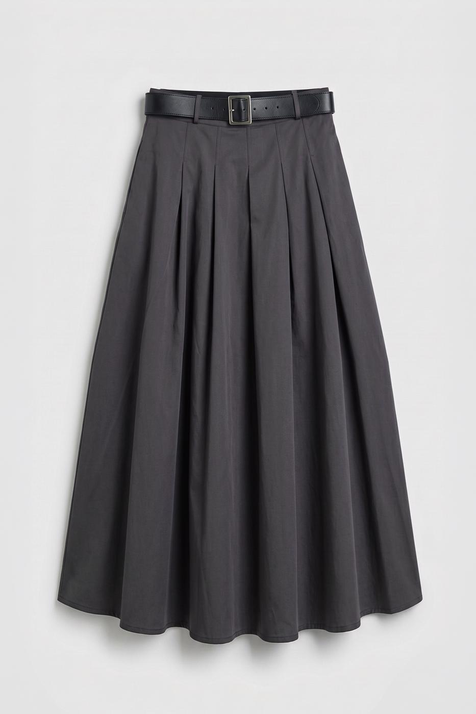 Pleated Midi Ruffled Skirt Anthracite