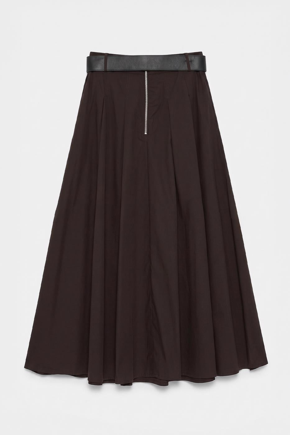 Pleated Midi Ruffled Skirt Brown