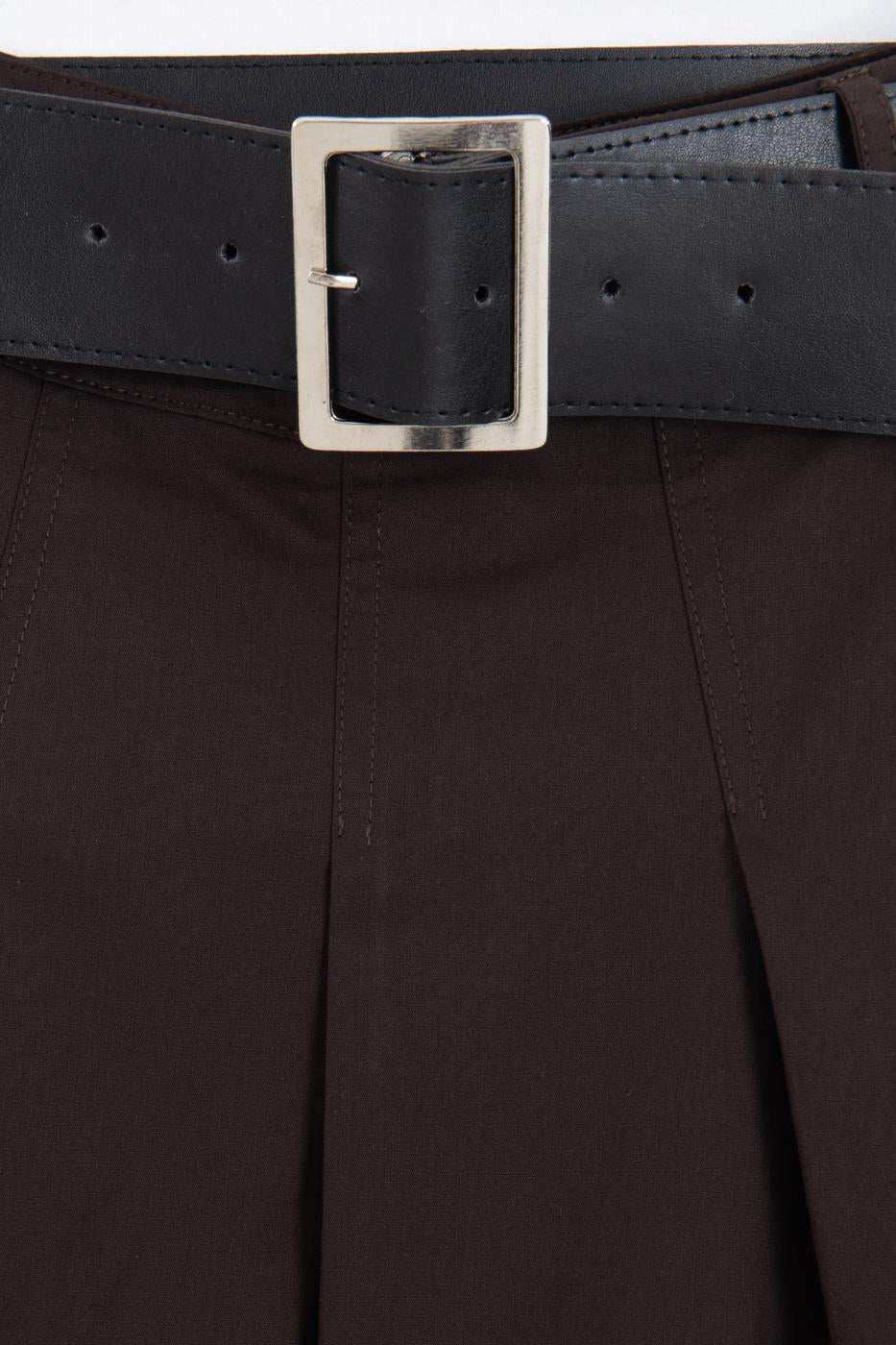 Pleated Midi Ruffled Skirt Brown