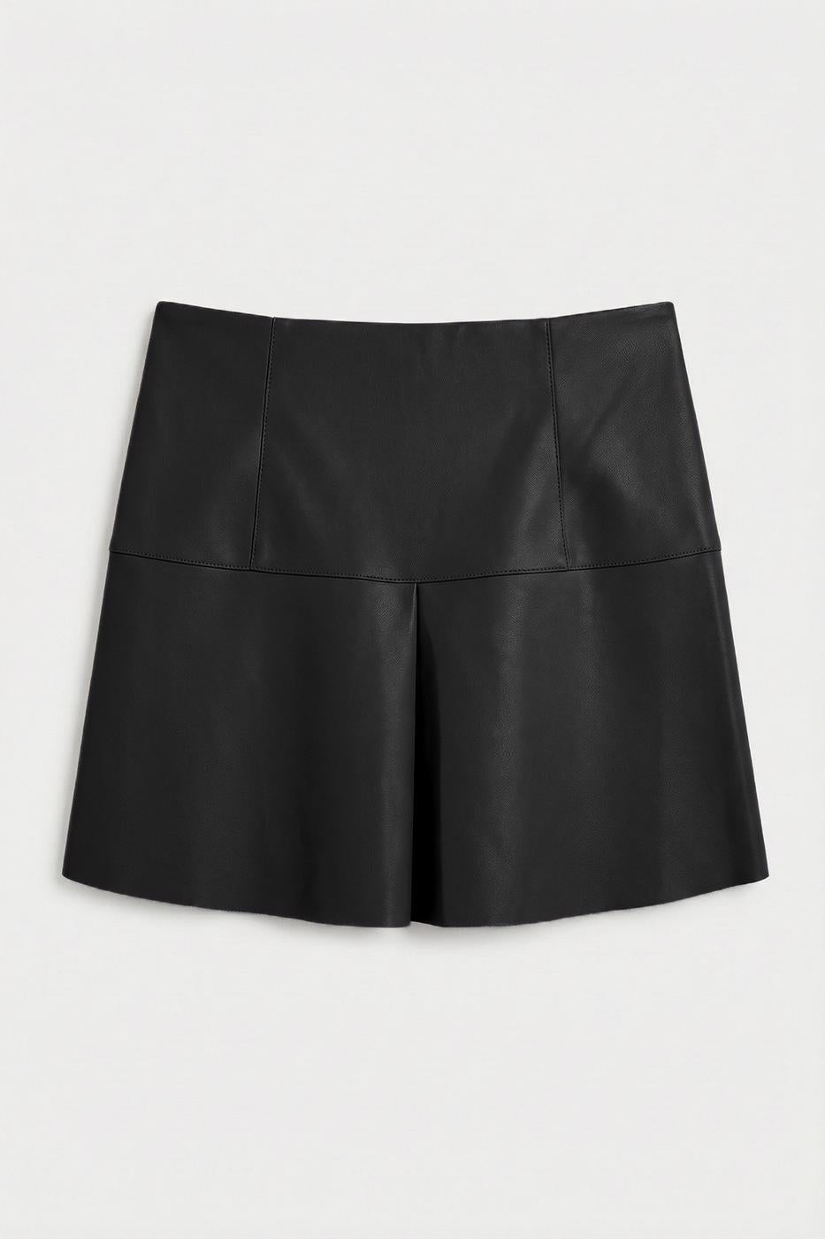 Pleated Mini Leather Skirt Black