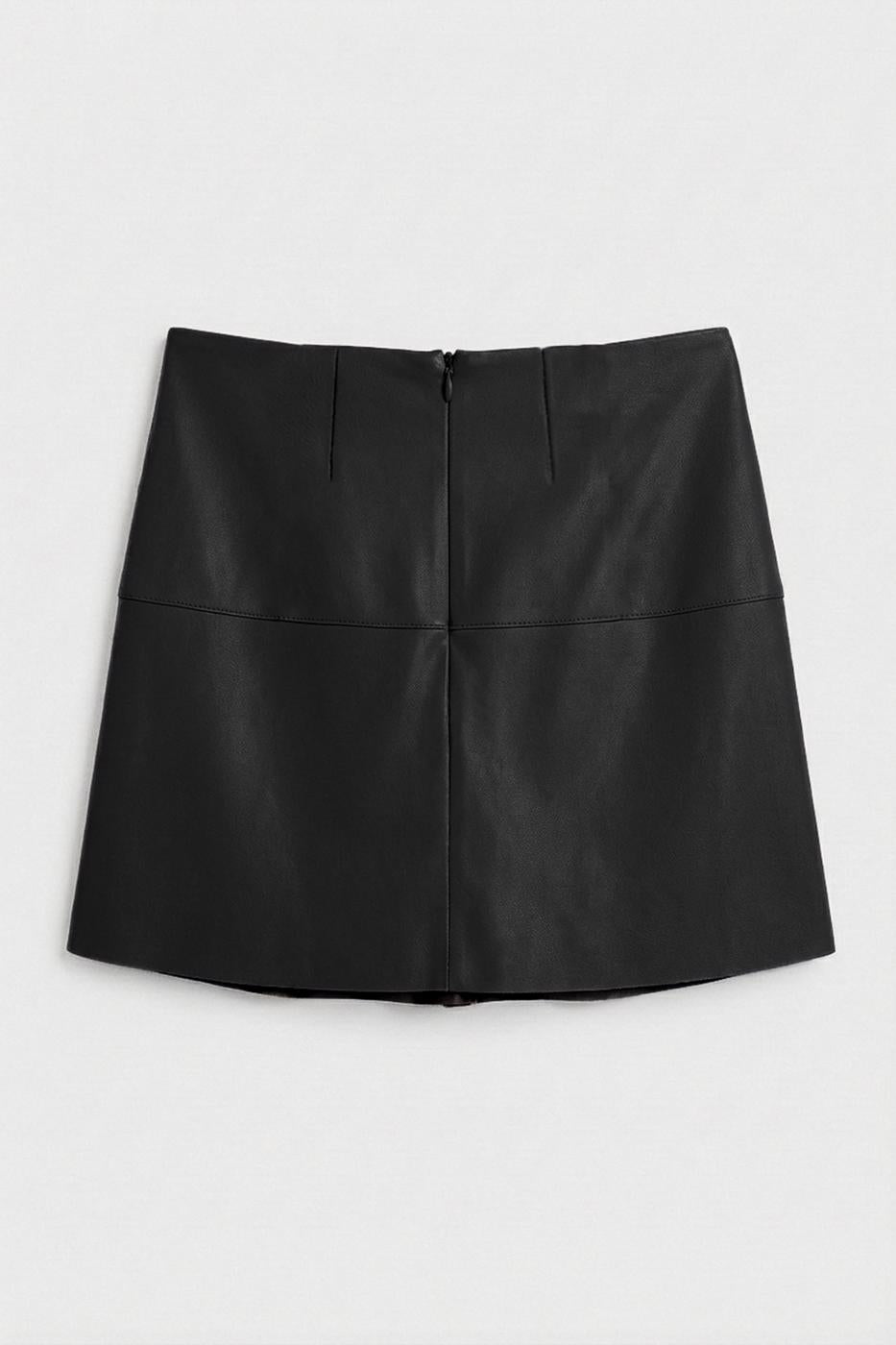 Pleated Mini Leather Skirt Black