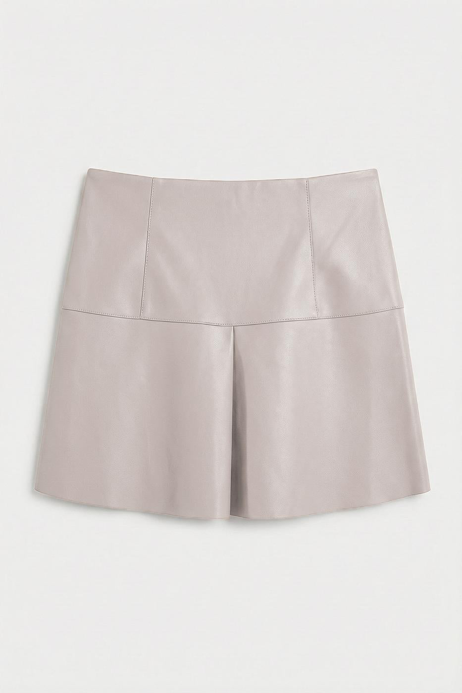 Pleated Mini Leather Skirt Stone