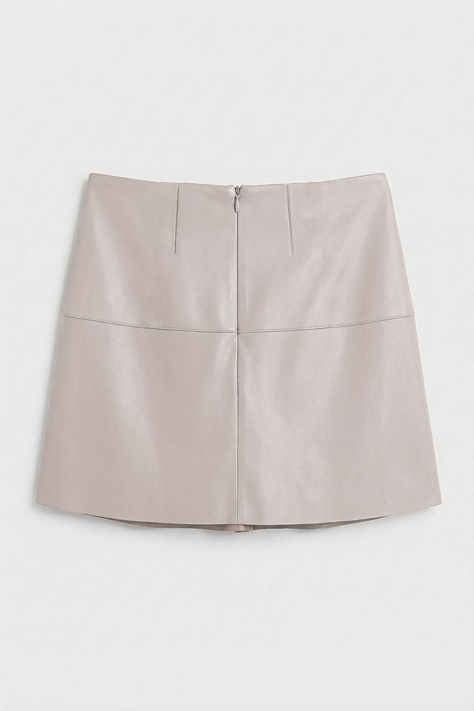 Pleated Mini Leather Skirt Stone