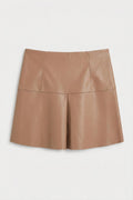 Pleated Mini Leather Skirt Mink