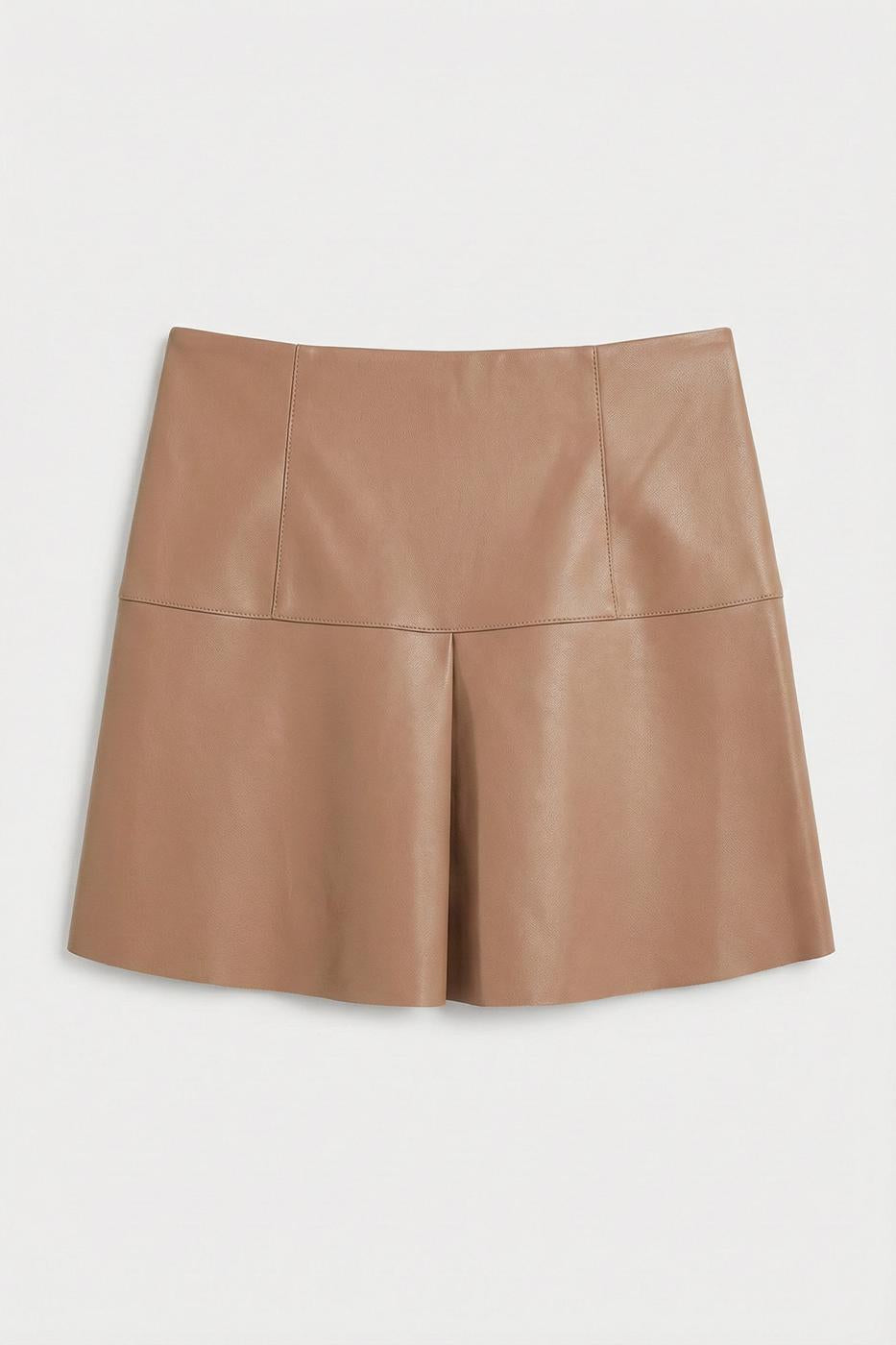 Pleated Mini Leather Skirt Mink