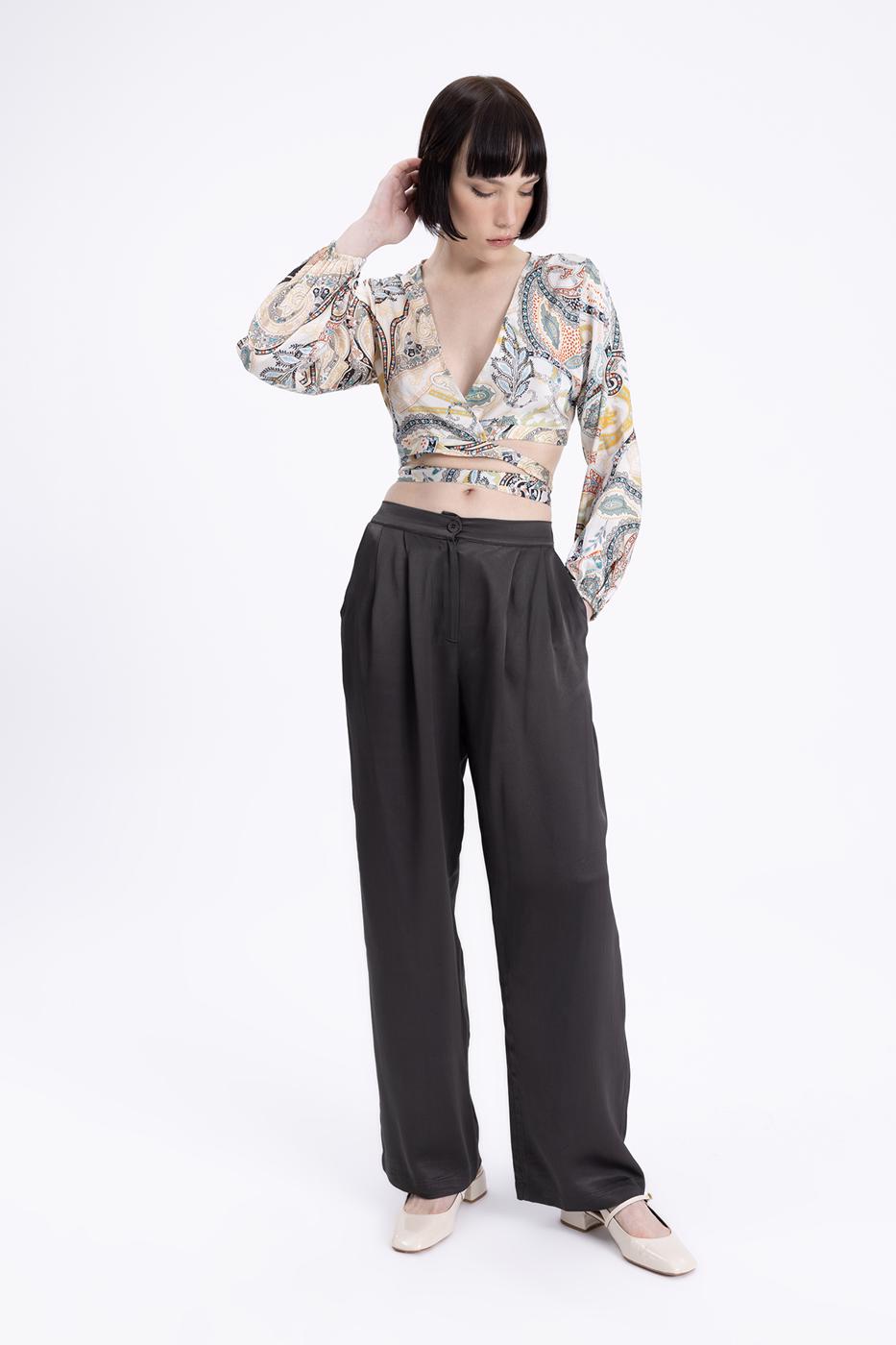 Pleated Satin Pants