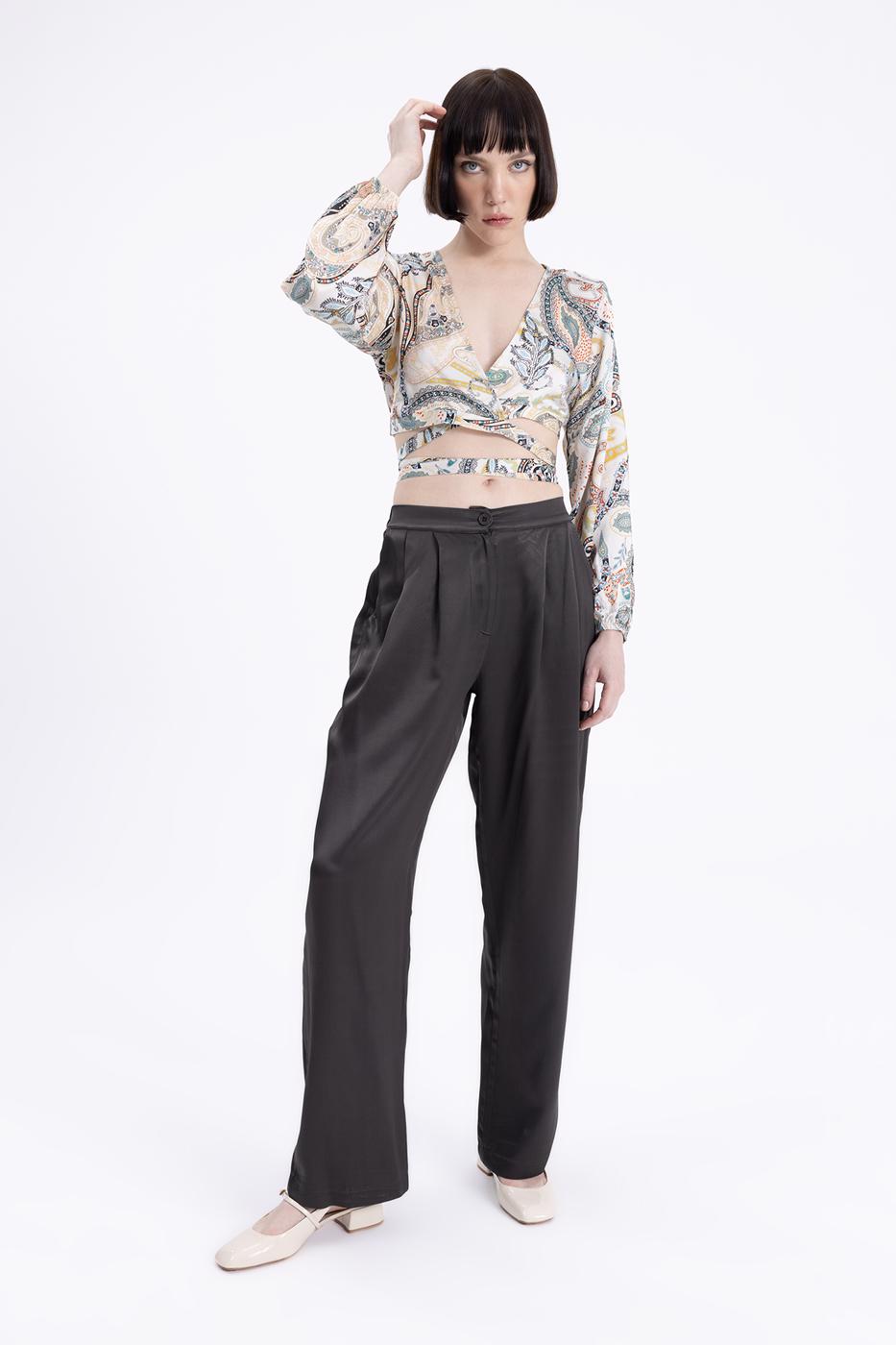 Pleated Satin Pants