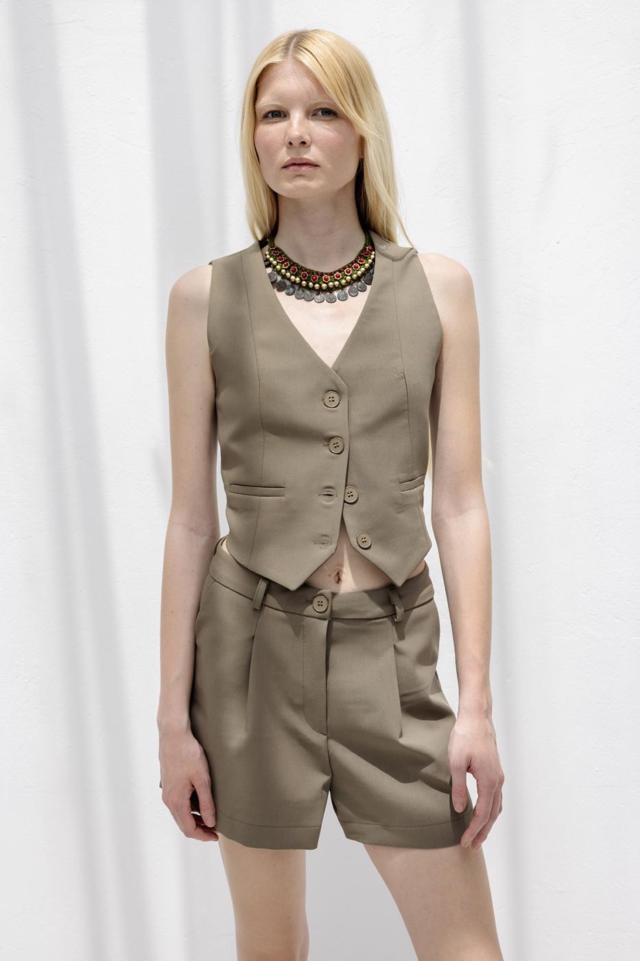 Pleated Mini Shorts Khaki