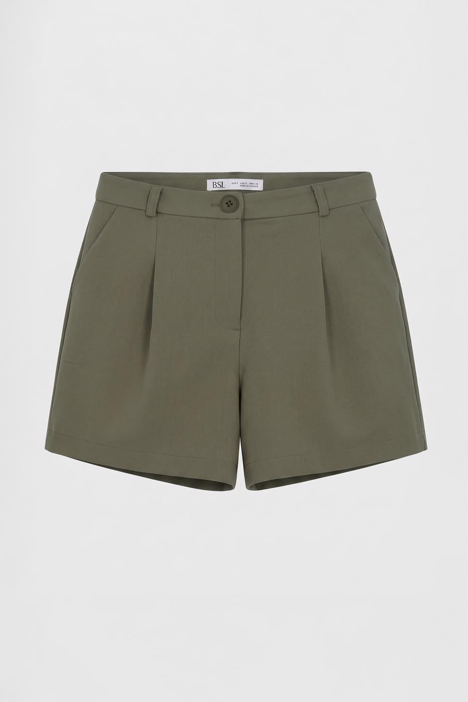 Pleated Mini Shorts Khaki
