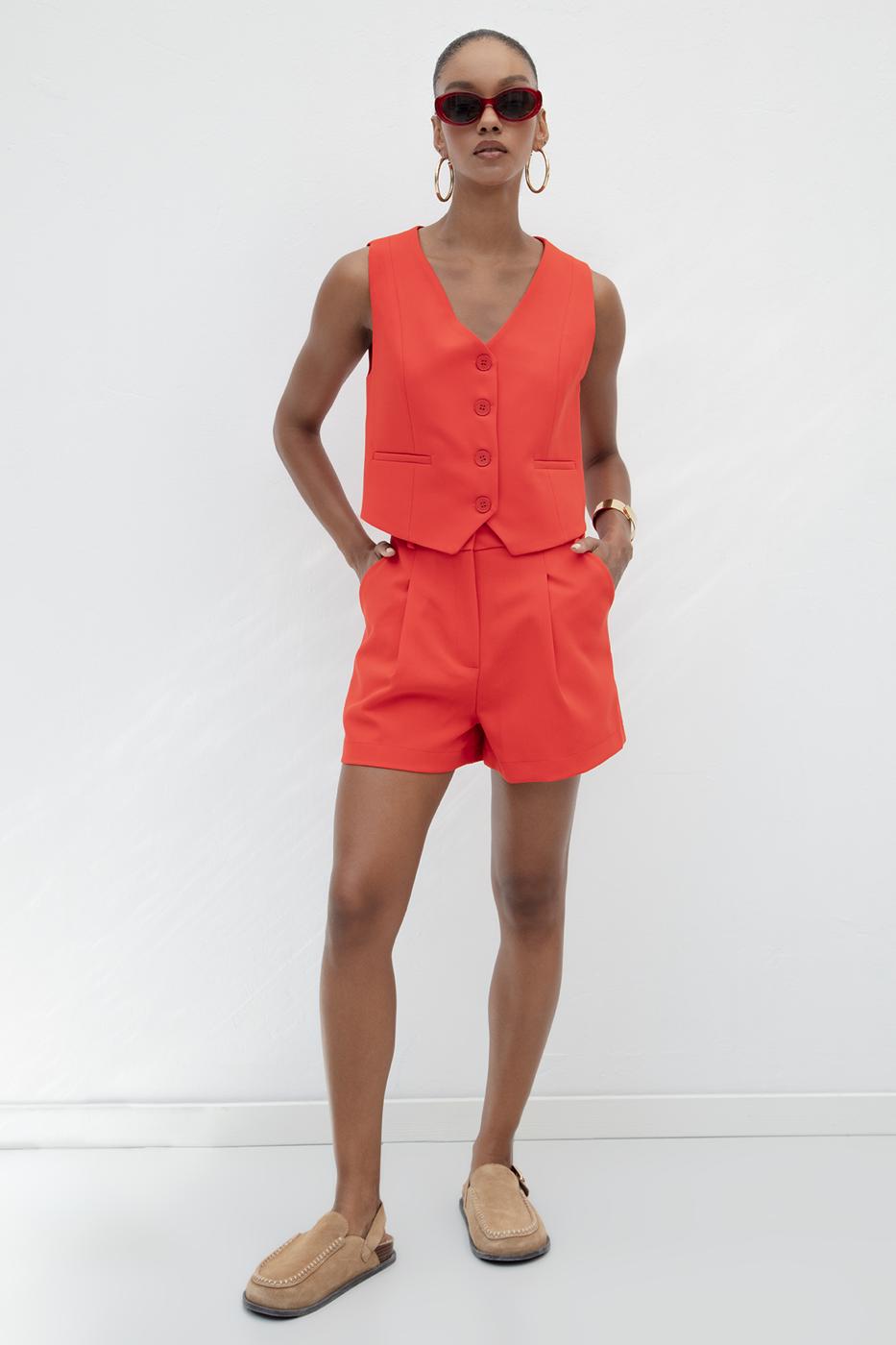Pleated Mini Shorts Red