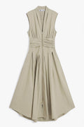 Pleated Cotton Midi Dress Olive