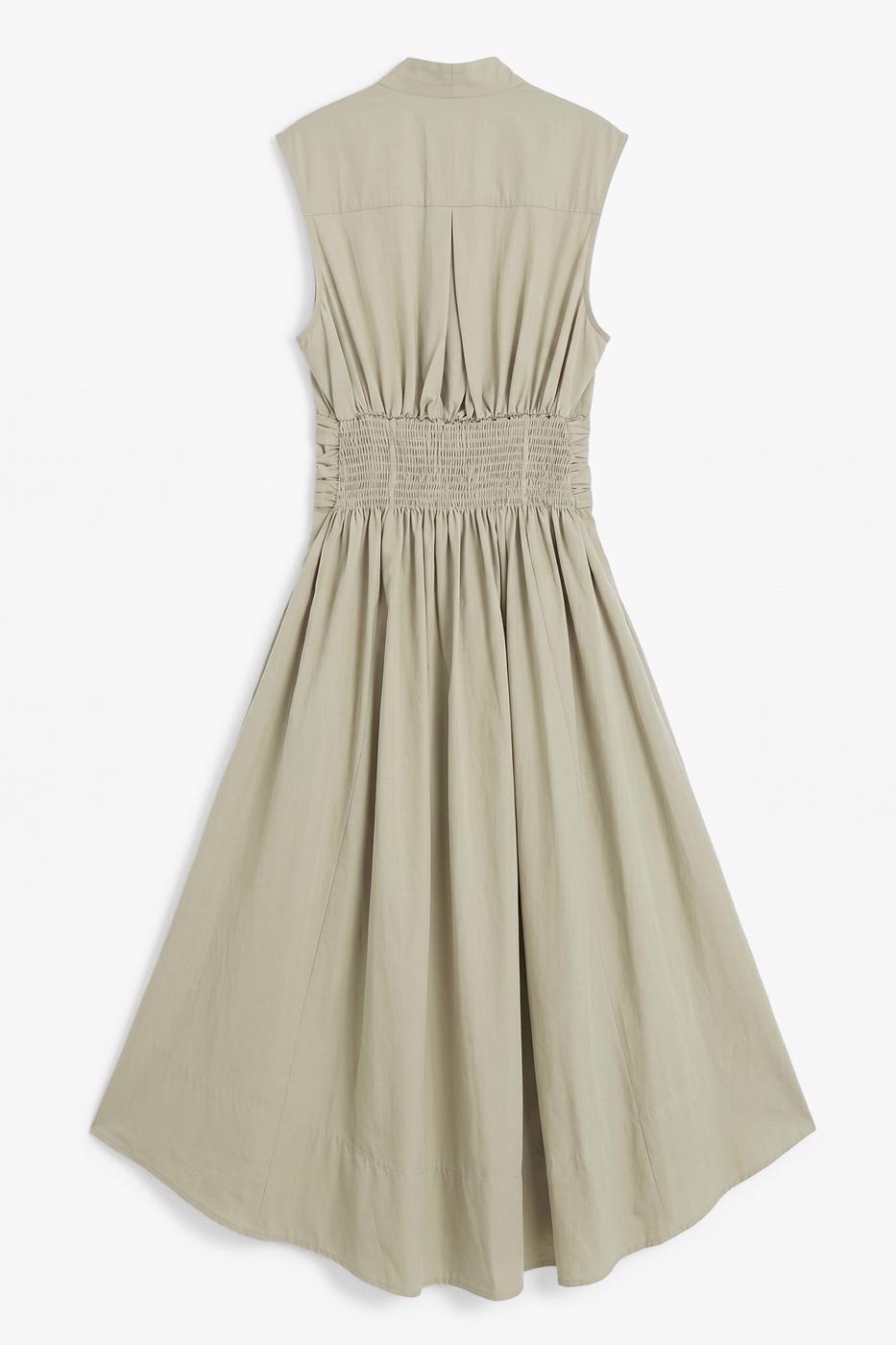 Pleated Cotton Midi Dress Olive
