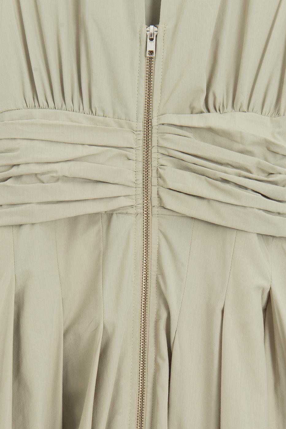 Pleated Cotton Midi Dress Olive
