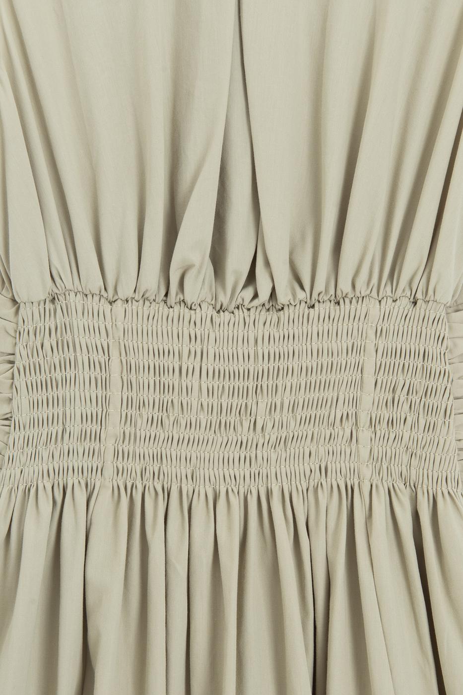Pleated Cotton Midi Dress Olive