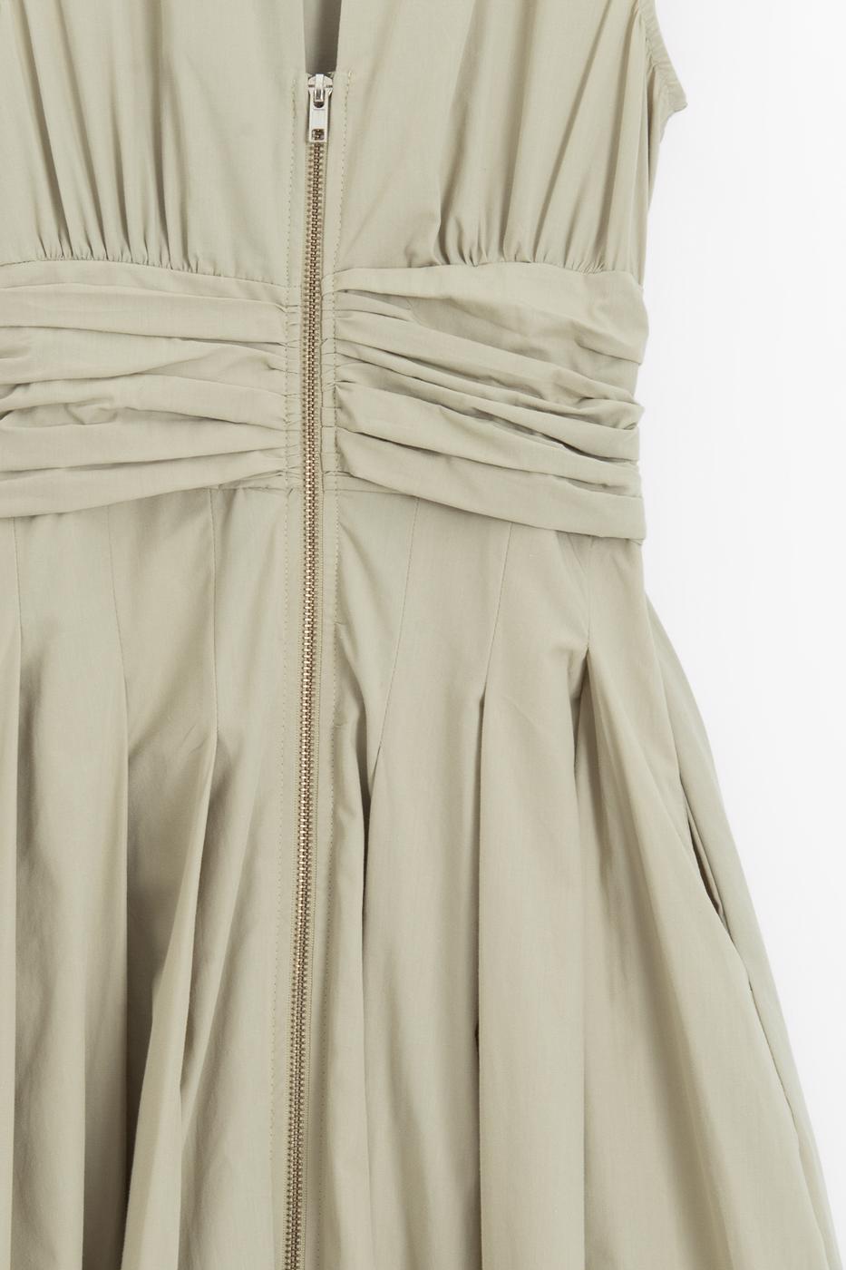 Pleated Cotton Midi Dress Olive