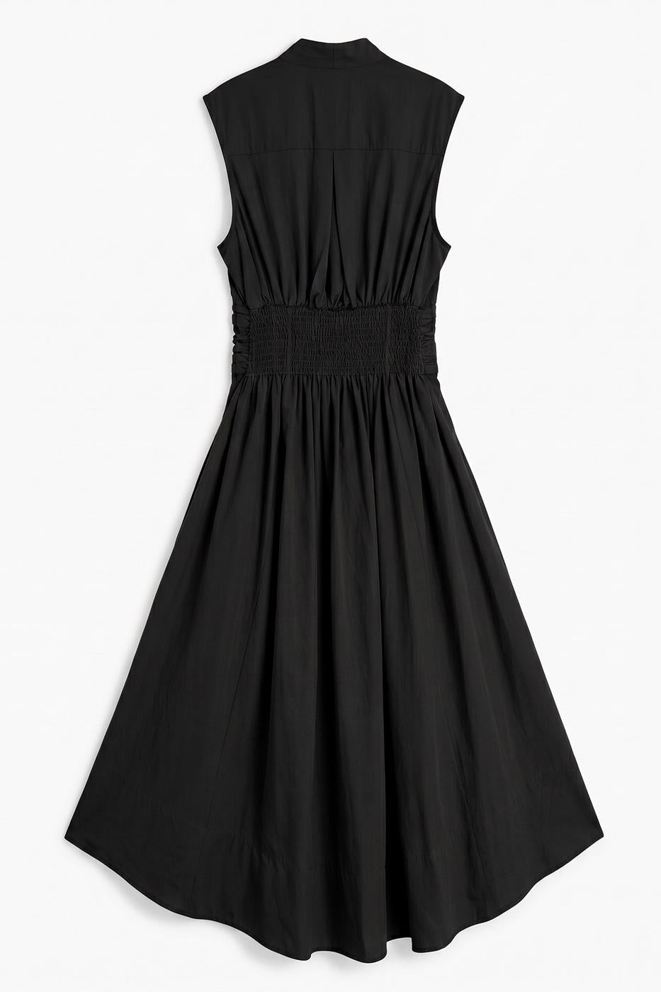 Pleated Cotton Midi Dress Black