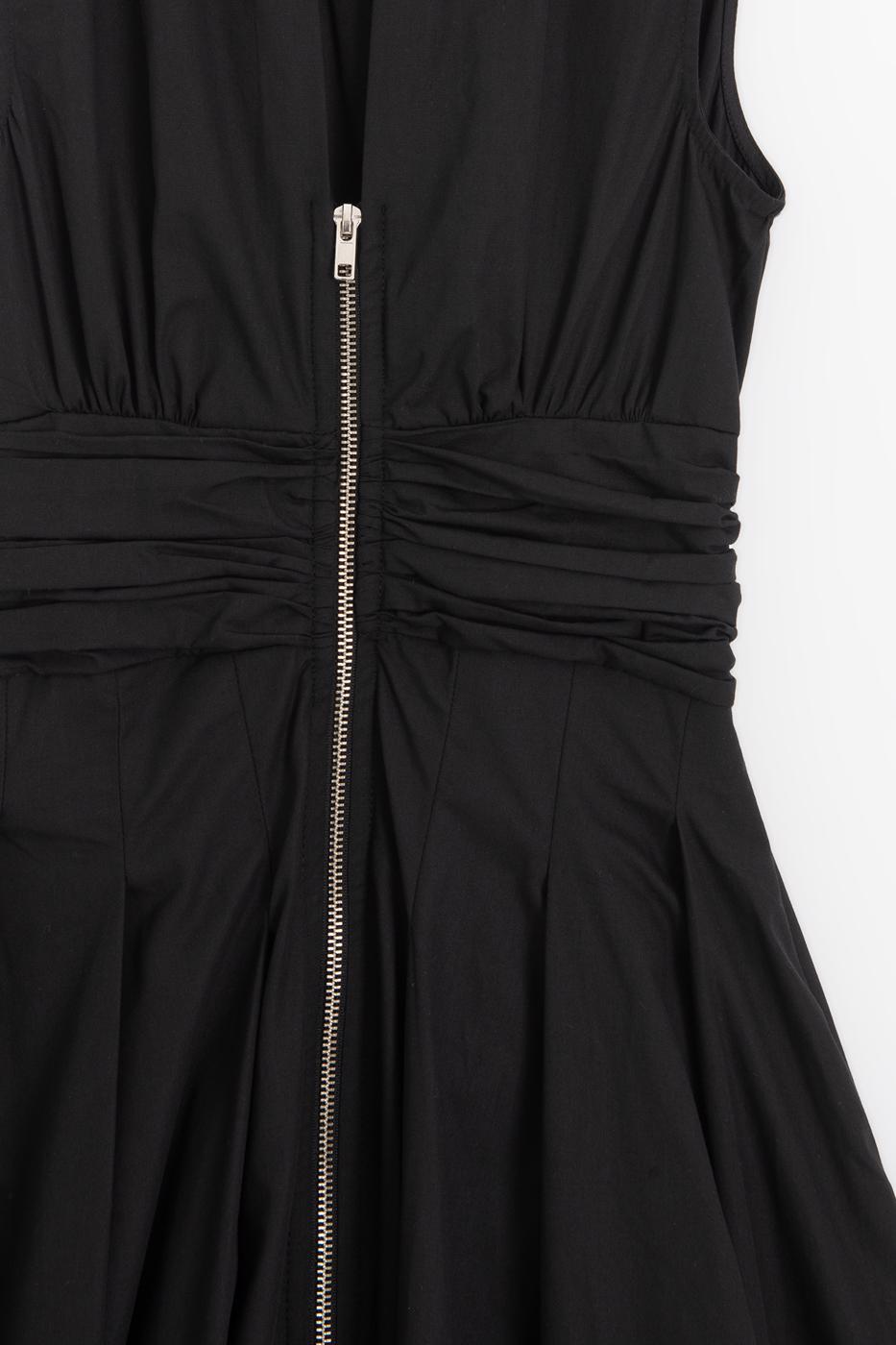 Pleated Cotton Midi Dress Black