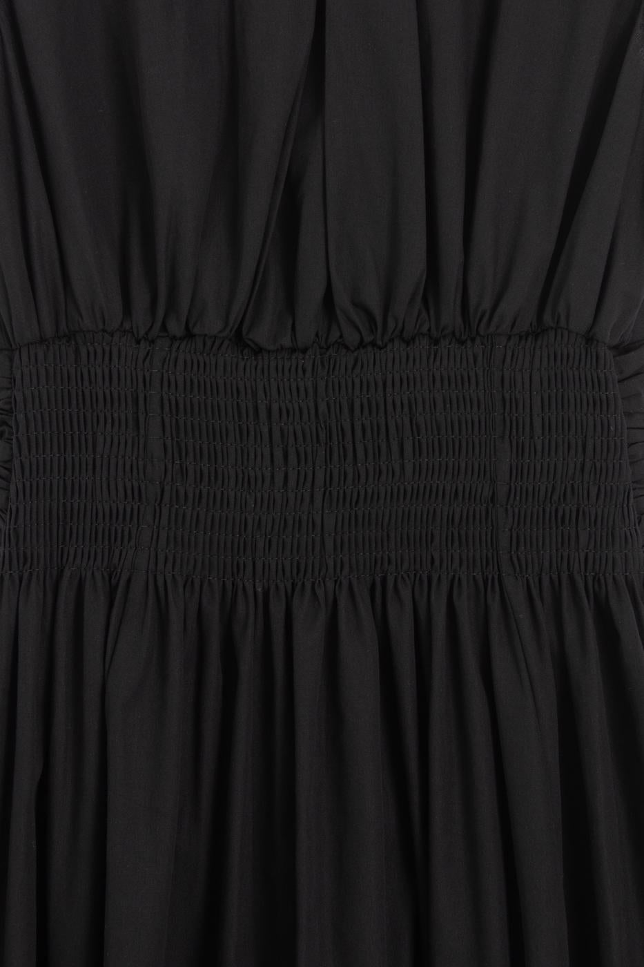 Pleated Cotton Midi Dress Black