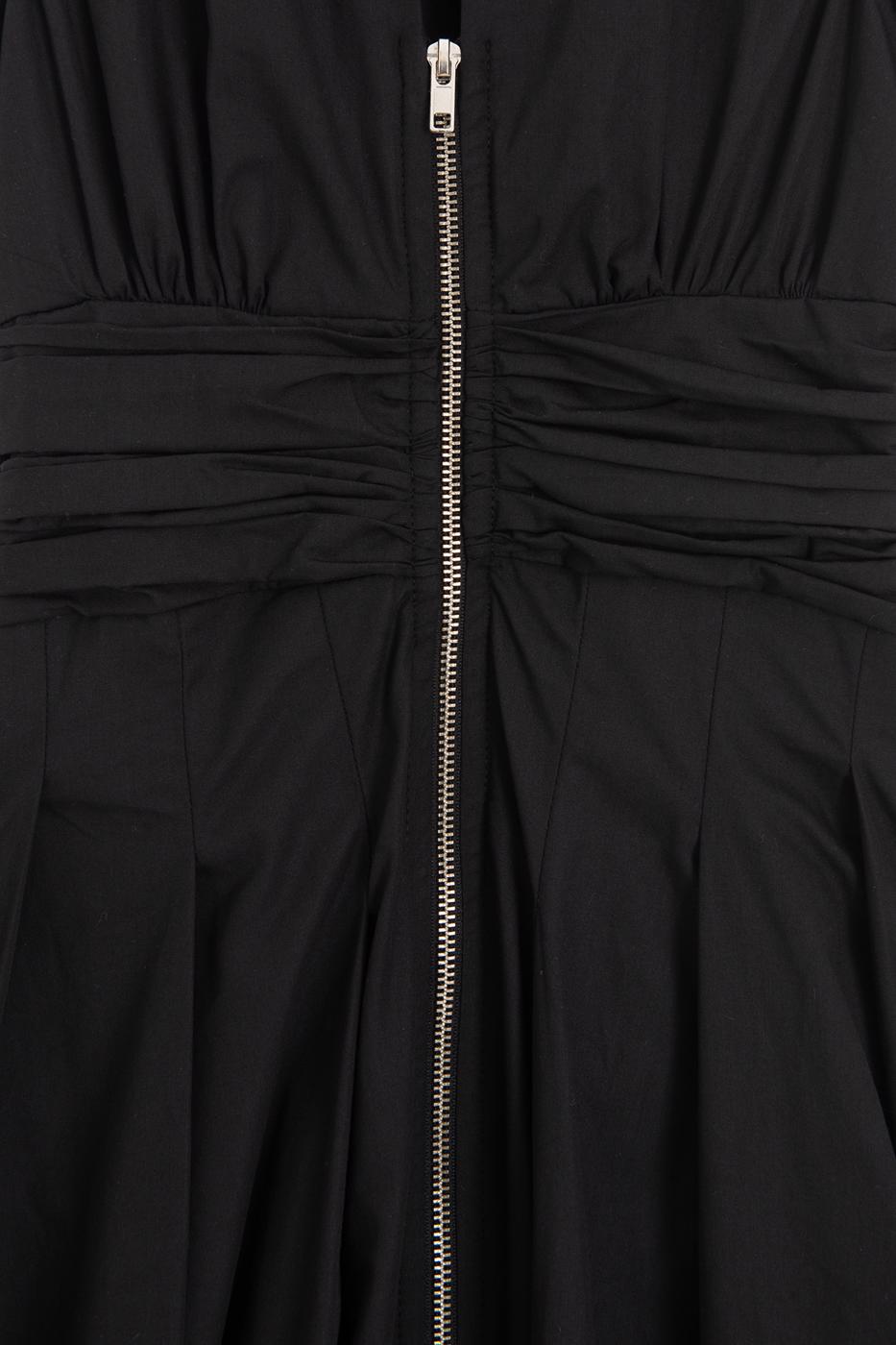 Pleated Cotton Midi Dress Black