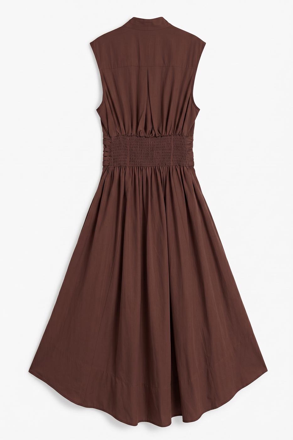 Pleated Cotton Midi Dress Cinnamon