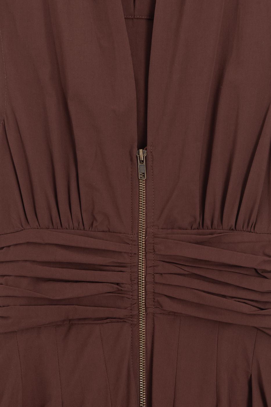 Pleated Cotton Midi Dress Cinnamon