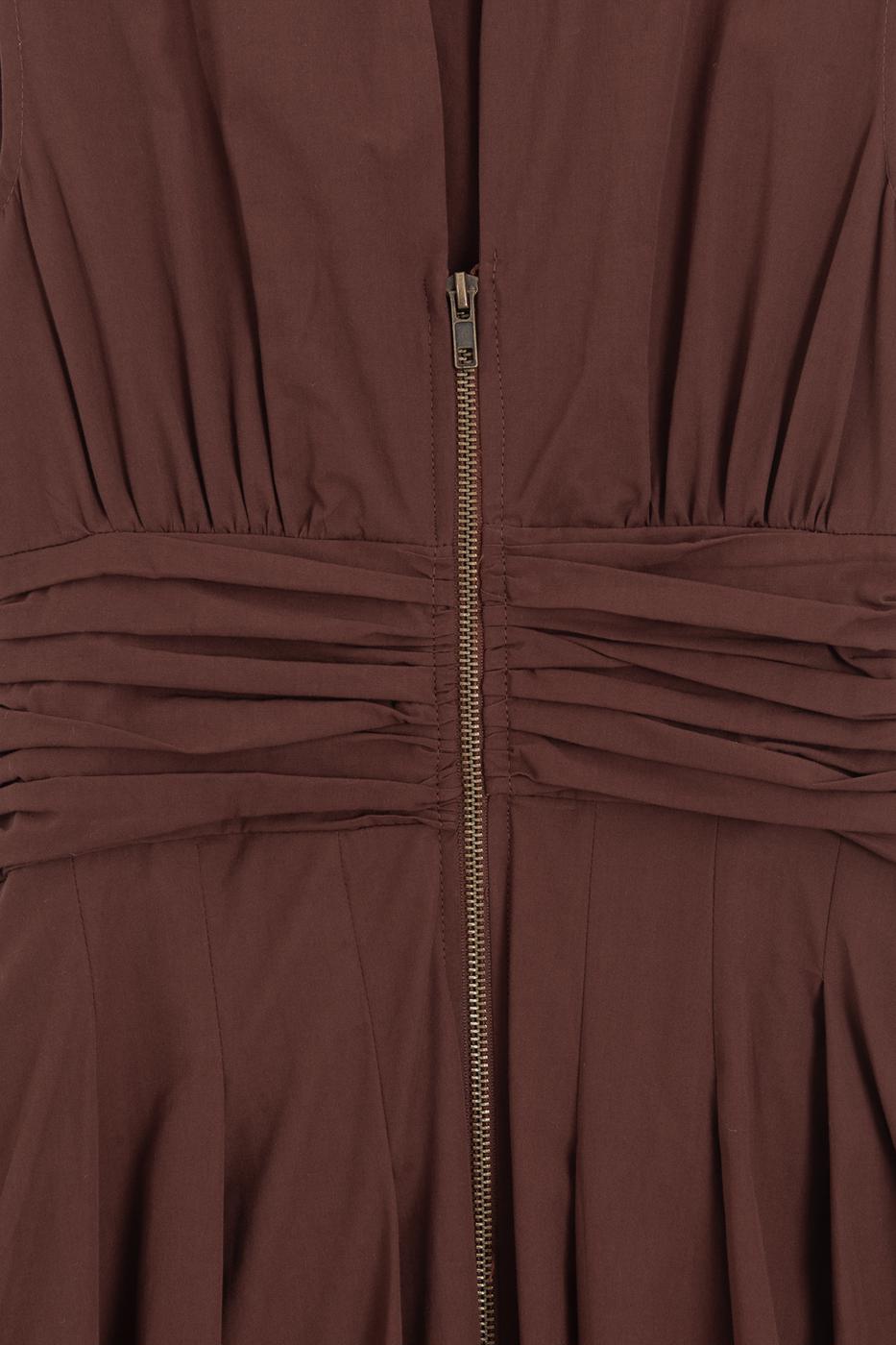 Pleated Cotton Midi Dress Cinnamon