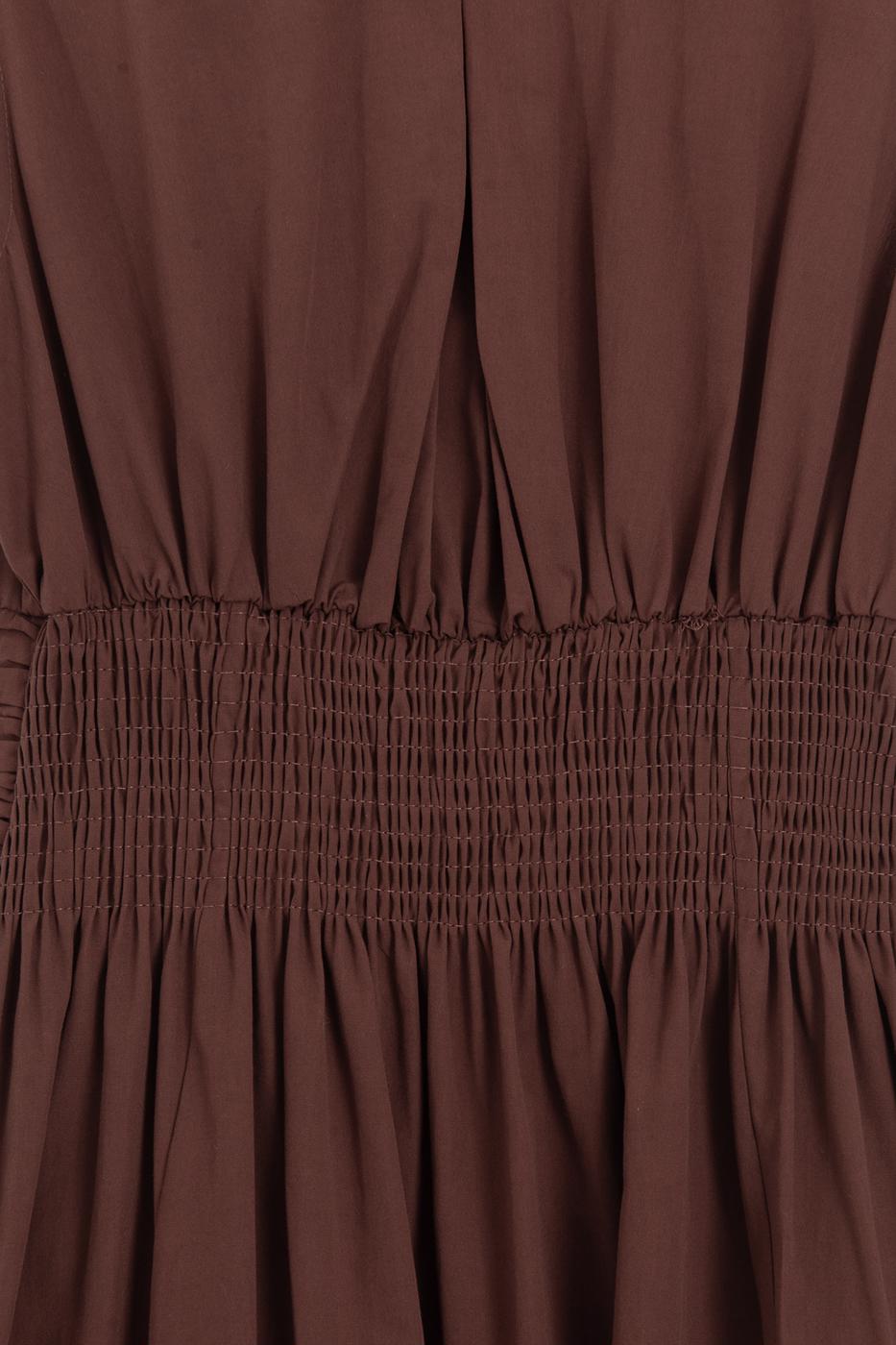 Pleated Cotton Midi Dress Cinnamon