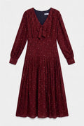 Pleated Midi Dress Burgundy