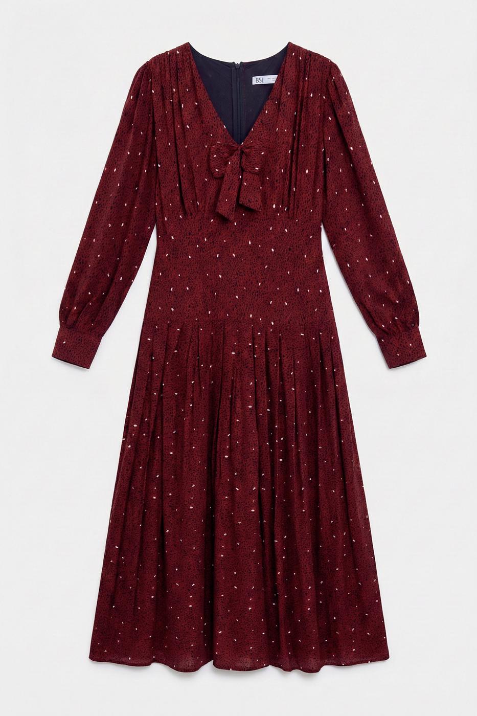Pleated Midi Dress Burgundy