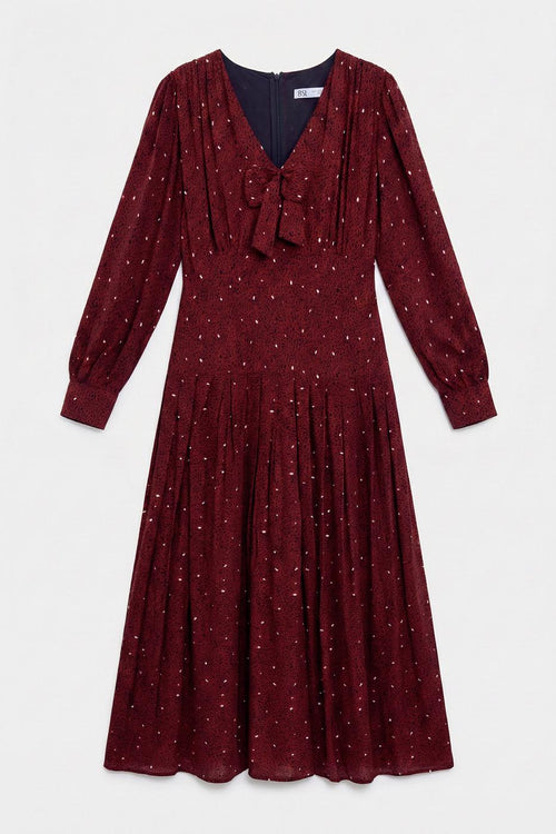 Pleated Midi Dress Burgundy