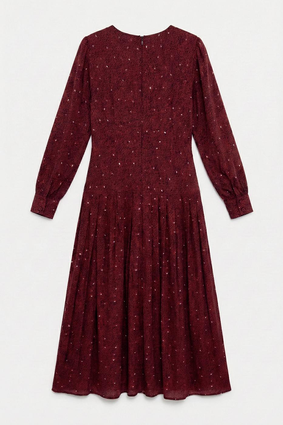 Pleated Midi Dress Burgundy