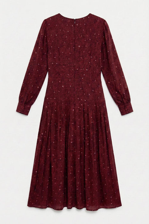 Pleated Midi Dress Burgundy
