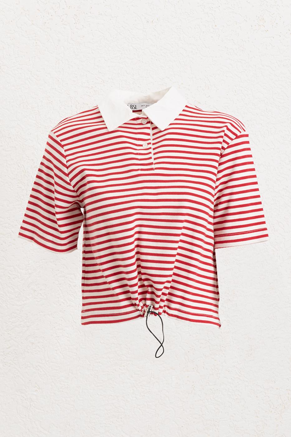 Polo Neck Striped Balloon Tshirt Red