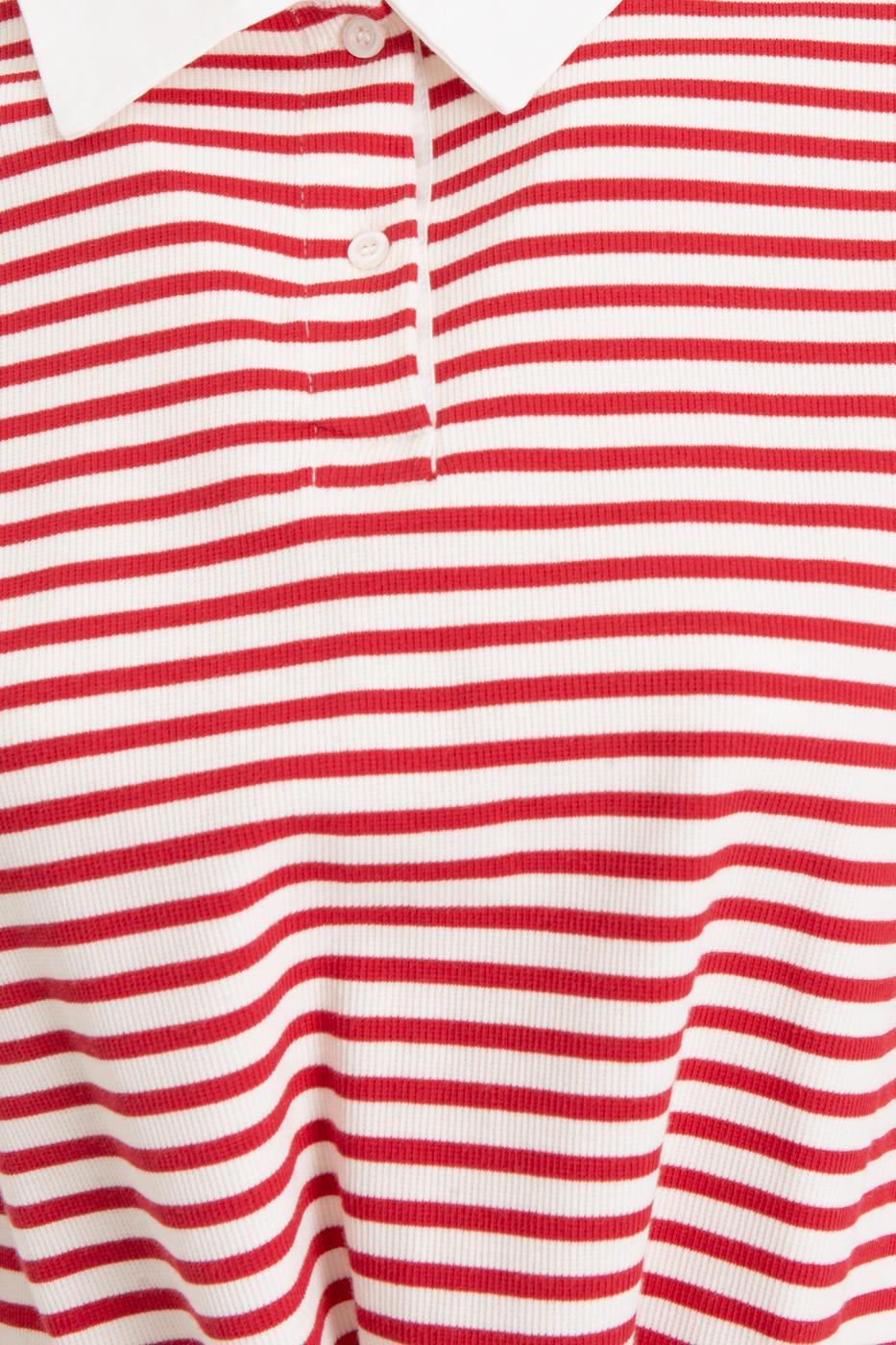 Polo Neck Striped Balloon Tshirt Red