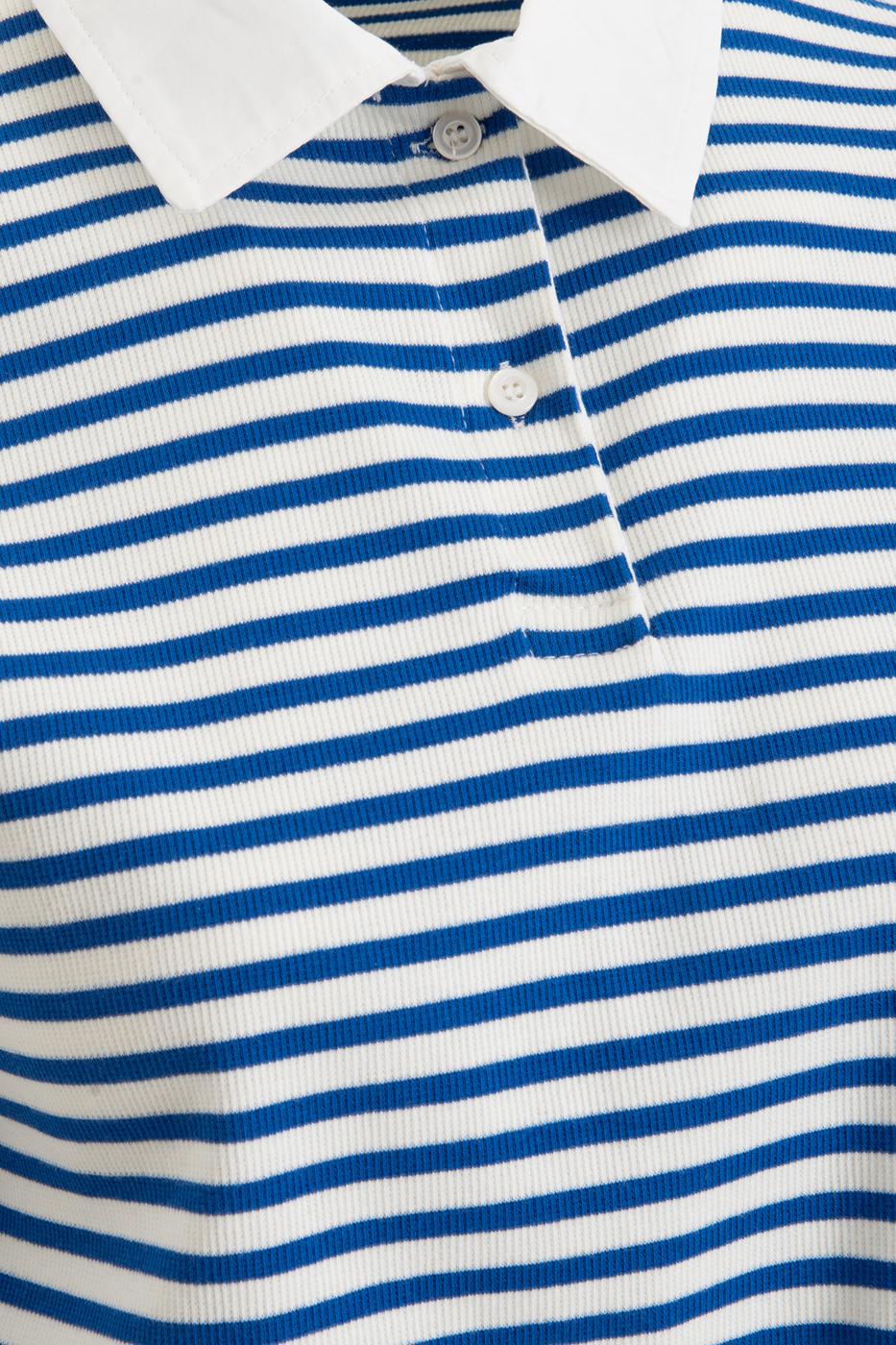 Polo Neck Striped Balloon Tshirt Blue