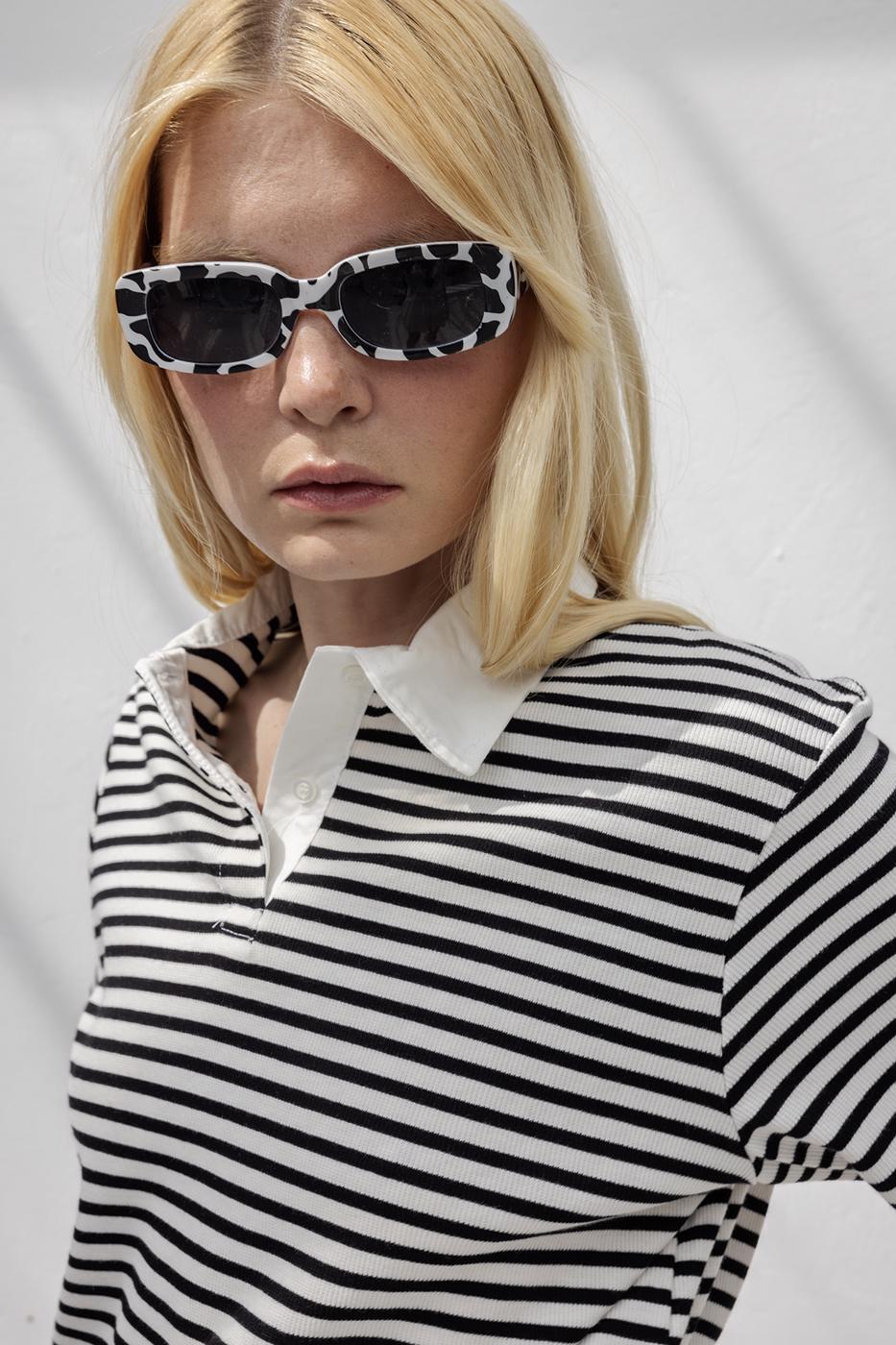 Polo Neck Striped Balloon Tshirt Black