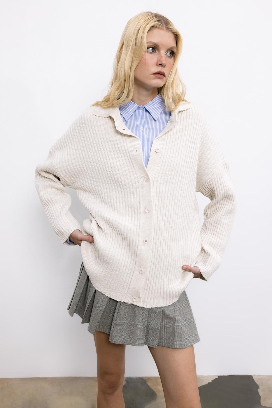 Polo Neck Knitwear Cardigan Stone