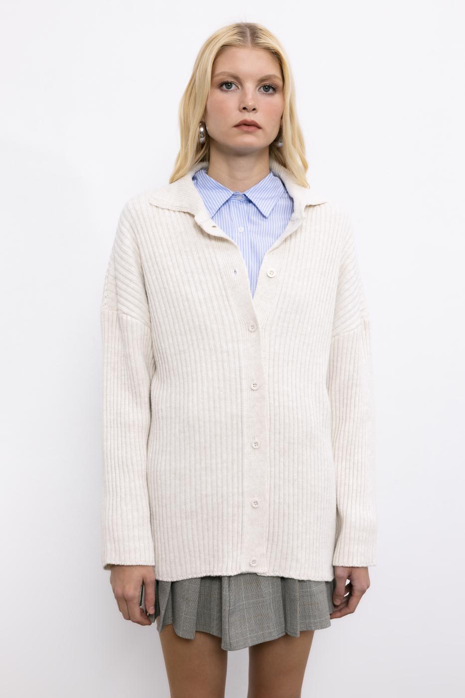 Polo Neck Knitwear Cardigan Stone