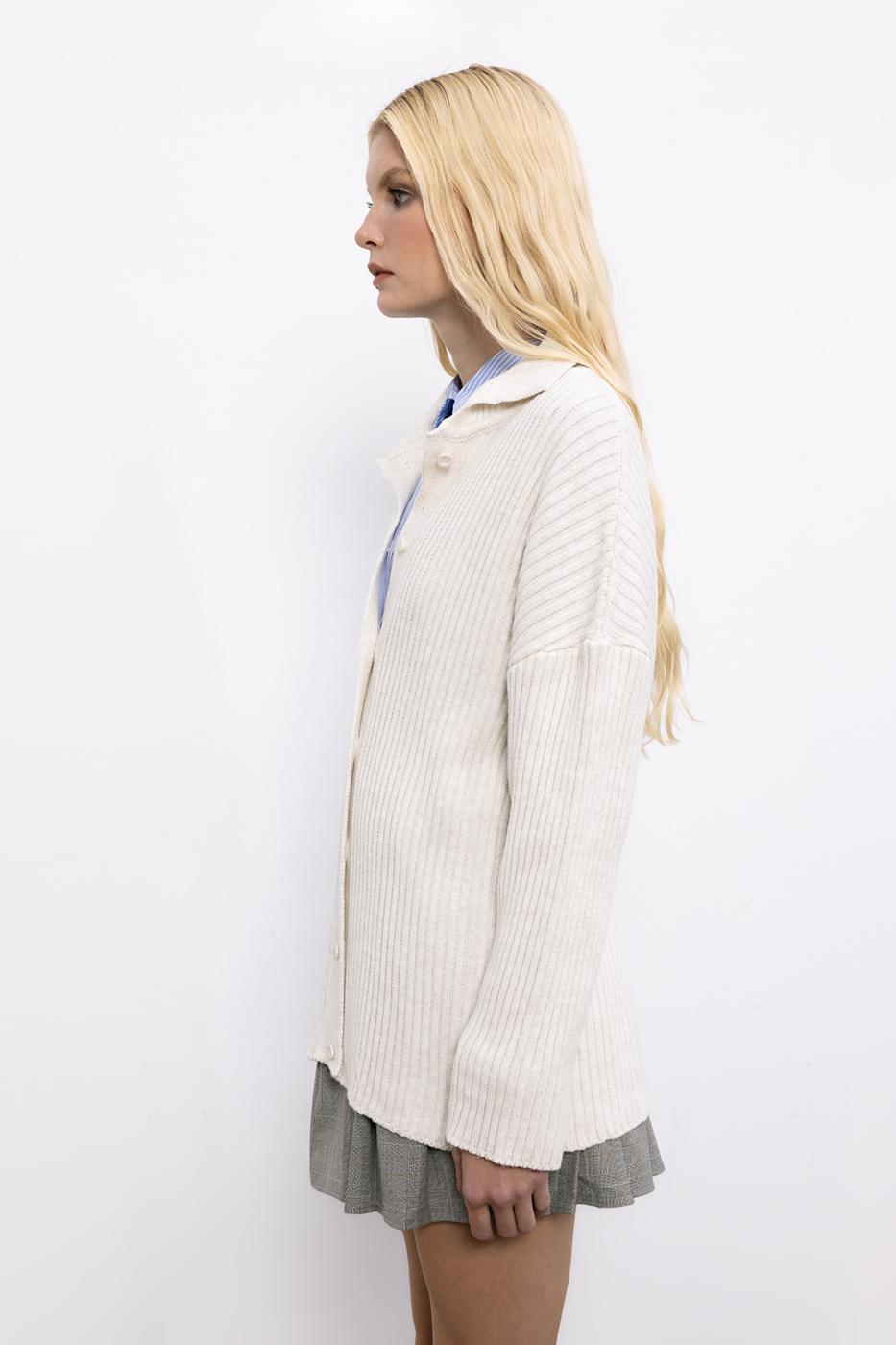 Polo Neck Knitwear Cardigan Stone