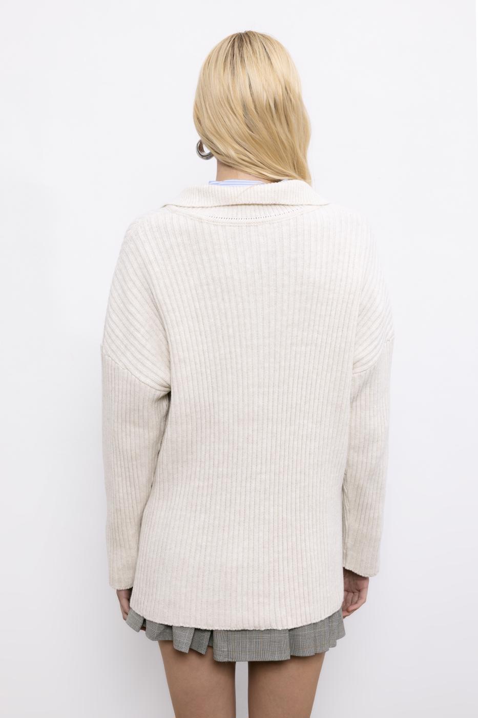 Polo Neck Knitwear Cardigan Stone
