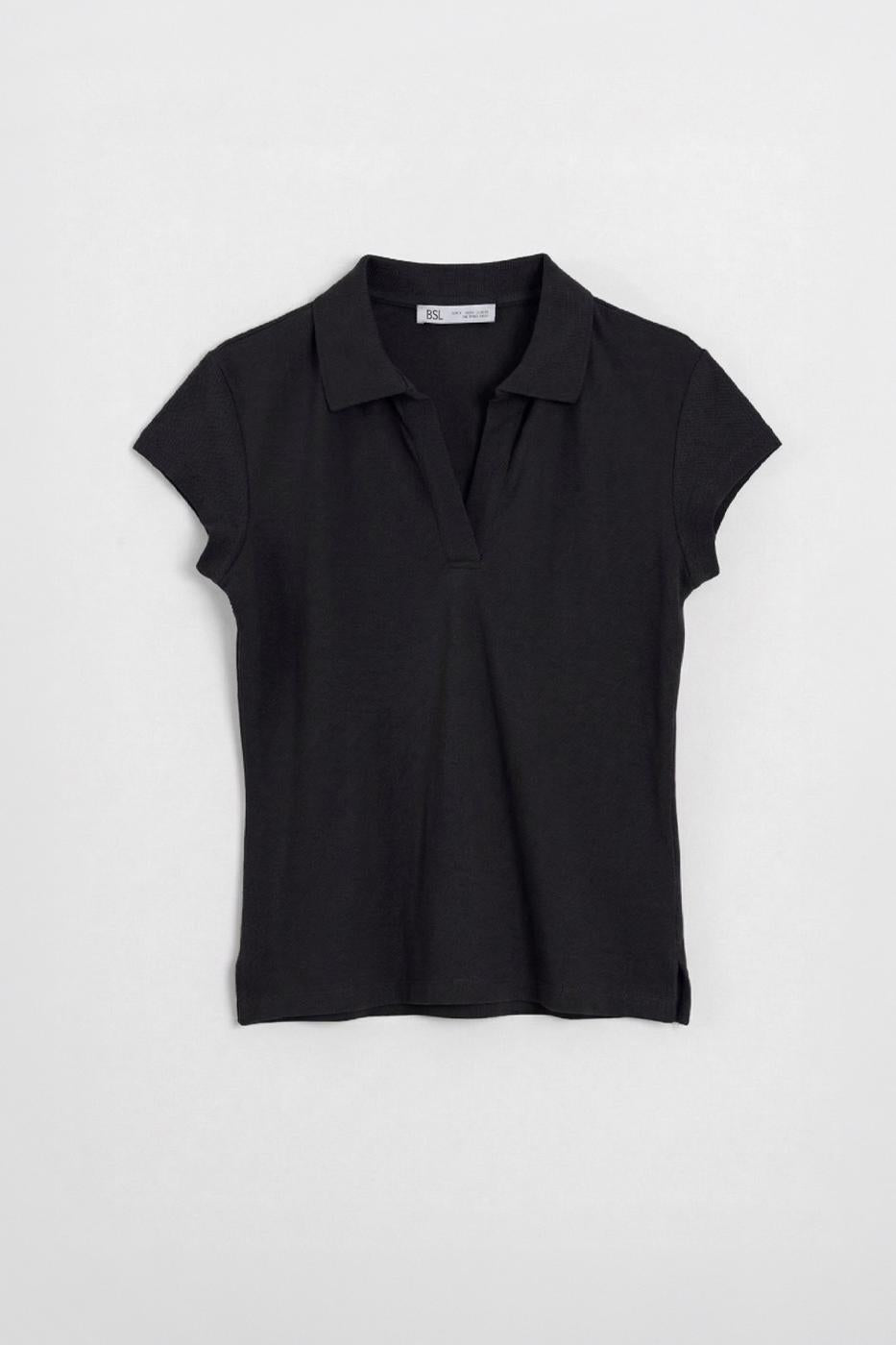 Polo Collar Piqué T-shirt Black