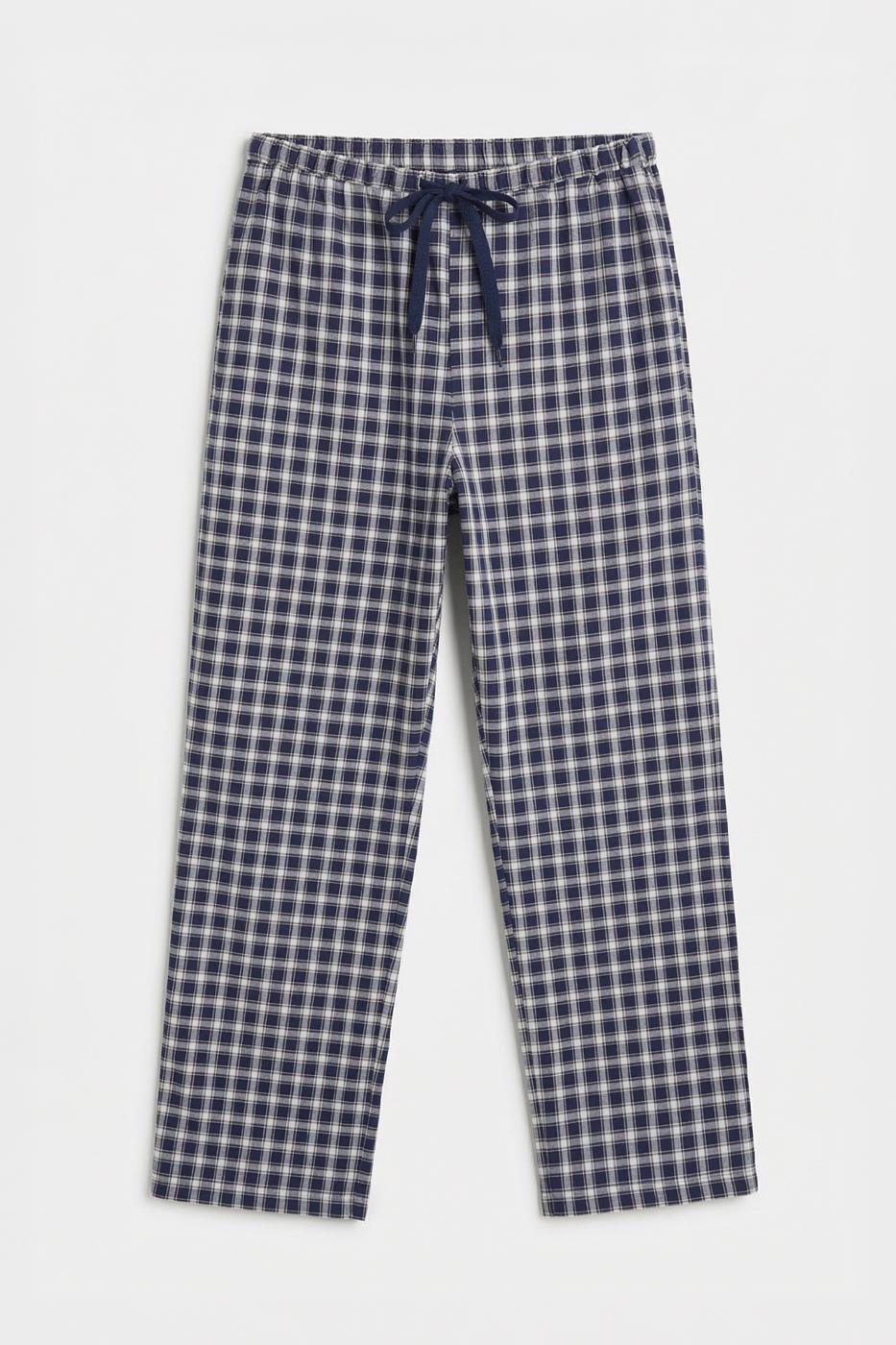 Gingham Cotton Trousers Navy