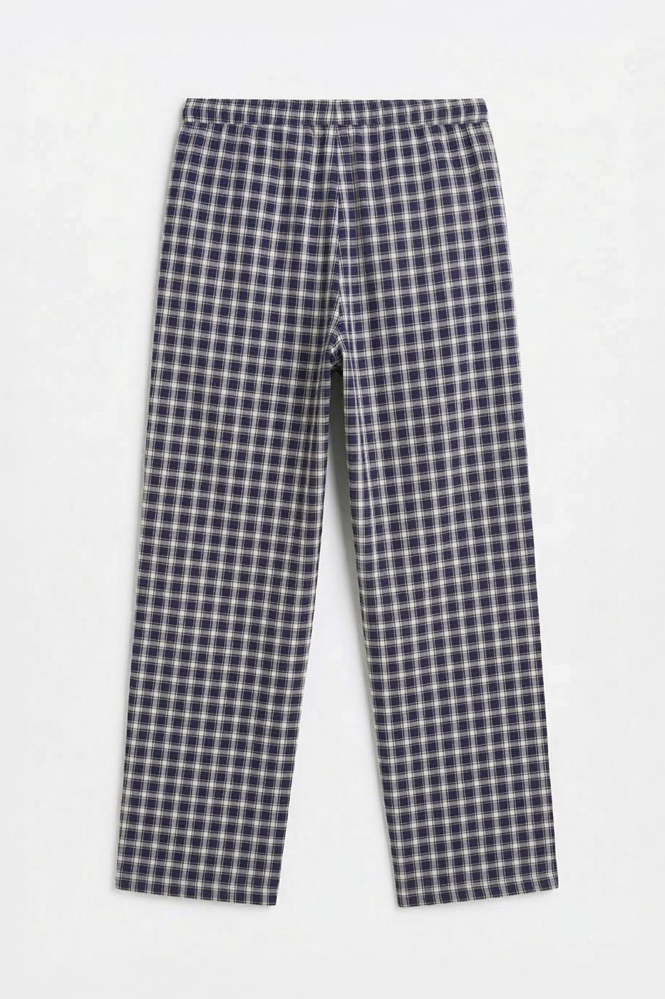 Gingham Cotton Trousers Navy