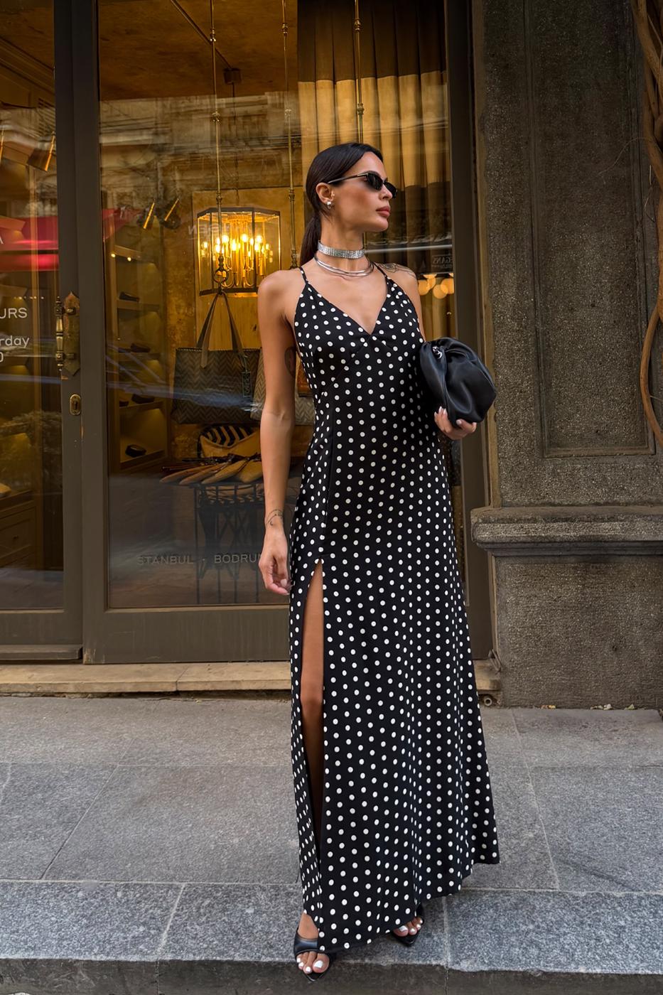 Polka Dot Strappy Maxi Dress